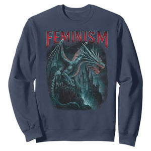 Feminism Dragon Sweatshirt Retro Vintage Gothic Fantasy Castle Feminist Empowerment TS10 Navy Print Your Wear