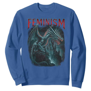 Feminism Dragon Sweatshirt Retro Vintage Gothic Fantasy Castle Feminist Empowerment TS10 Royal Blue Print Your Wear