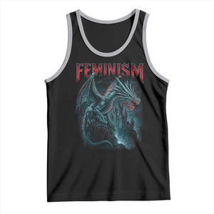 Feminism Dragon Tank Top Retro Vintage Gothic Fantasy Castle Feminist Empowerment TS10 Black Athletic Heather Print Your Wear