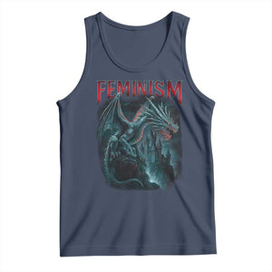 Feminism Dragon Tank Top Retro Vintage Gothic Fantasy Castle Feminist Empowerment TS10 Navy Print Your Wear