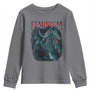 Feminism Dragon Youth Sweatshirt Retro Vintage Gothic Fantasy Castle Feminist Empowerment TS10 Charcoal Print Your Wear
