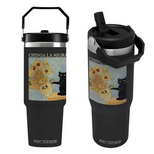 Chinga la Migra Flip Straw Tumbler Subtle FDT Black Cat Meme Van Gogh Art TS10 One Size: 30 oz Black Print Your Wear