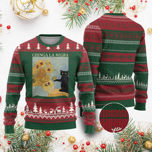 Chinga la Migra Ugly Christmas Sweater Subtle FDT Black Cat Meme Van Gogh Art TS10 Red Green Print Your Wear