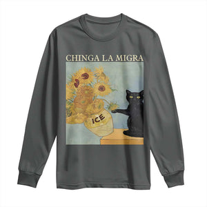 Chinga la Migra Long Sleeve Shirt Subtle FDT Black Cat Meme Van Gogh Art TS10 Dark Heather Print Your Wear