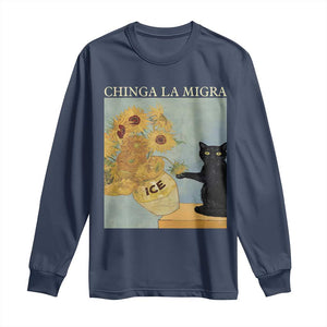 Chinga la Migra Long Sleeve Shirt Subtle FDT Black Cat Meme Van Gogh Art TS10 Navy Print Your Wear