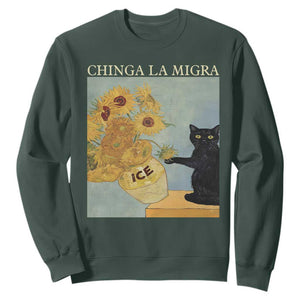 Chinga la Migra Sweatshirt Subtle FDT Black Cat Meme Van Gogh Art TS10 Dark Forest Green Print Your Wear