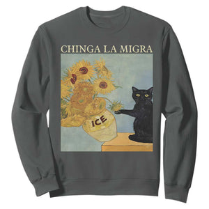 Chinga la Migra Sweatshirt Subtle FDT Black Cat Meme Van Gogh Art TS10 Dark Heather Print Your Wear
