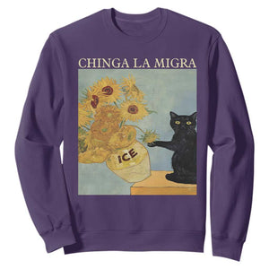 Chinga la Migra Sweatshirt Subtle FDT Black Cat Meme Van Gogh Art TS10 Purple Print Your Wear