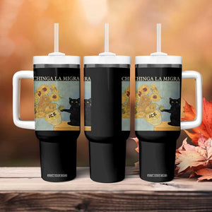 Chinga la Migra Tumbler With Handle Subtle FDT Black Cat Meme Van Gogh Art TS10 Print Your Wear