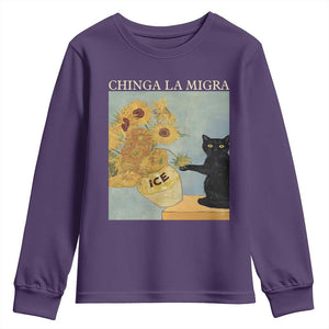 Chinga la Migra Youth Sweatshirt Subtle FDT Black Cat Meme Van Gogh Art TS10 Purple Print Your Wear