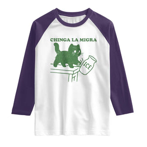 Chinga la Migra Raglan Shirt Funny Subtle FDT Cat Meme TS10 White Purple Print Your Wear