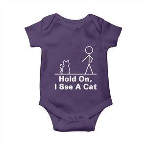 Hold On I See A Cat Baby Onesie Funny Cat Person Stick Figure Graphic TS10 Purple Print Your Wear