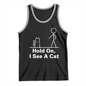 Hold On I See A Cat Tank Top Funny Cat Person Stick Figure Graphic TS10 Black Athletic Heather Print Your Wear