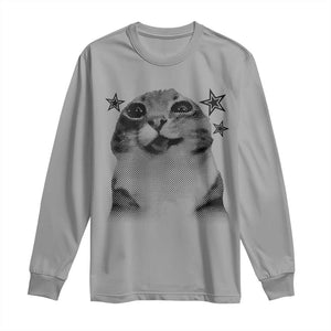 Funny Y2k Cat Meme Long Sleeve Shirt Vintage Retro Silly Cats Cats lover Gift TS10 Sport Gray Print Your Wear