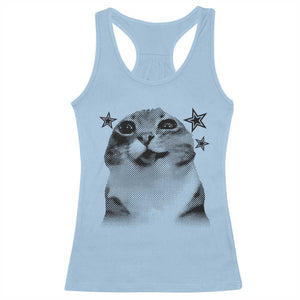 Funny Y2k Cat Meme Racerback Tank Top Vintage Retro Silly Cats Cats lover Gift TS10 Light Blue Print Your Wear