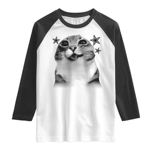 Funny Y2k Cat Meme Raglan Shirt Vintage Retro Silly Cats Cats lover Gift TS10 White Black Print Your Wear