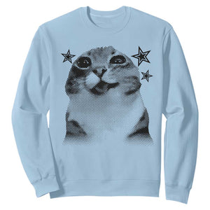 Funny Y2k Cat Meme Sweatshirt Vintage Retro Silly Cats Cats lover Gift TS10 Light Blue Print Your Wear