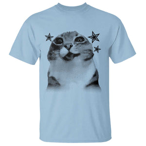 Funny Y2k Cat Meme T Shirt Vintage Retro Silly Cats Cats lover Gift TS10 Light Blue Print Your Wear