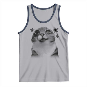 Funny Y2k Cat Meme Tank Top Vintage Retro Silly Cats Cats lover Gift TS10 Athletic Heather Navy Print Your Wear