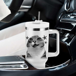 Funny Y2k Cat Meme Tumbler With Handle Vintage Retro Silly Cats Cats lover Gift TS10 Print Your Wear