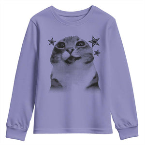 Funny Y2k Cat Meme Youth Sweatshirt Vintage Retro Silly Cats Cats lover Gift TS10 Violet Print Your Wear