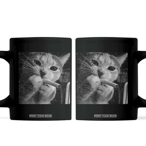 Smoking Cat Y2K Coffee Mug Vintage Grunge Cat Edgy Retro 90s Streetwear TS10 Black Print Your Wear