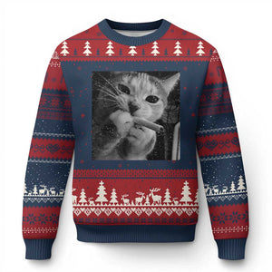 Smoking Cat Y2K Ugly Christmas Sweater Vintage Grunge Cat Edgy Retro 90s Streetwear TS10 Navy Red Print Your Wear
