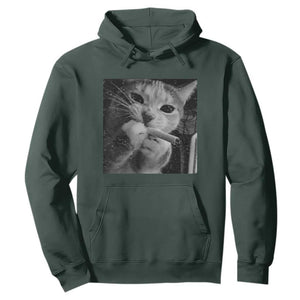 Smoking Cat Y2K Hoodie Vintage Grunge Cat Edgy Retro 90s Streetwear TS10 Dark Forest Green Print Your Wear