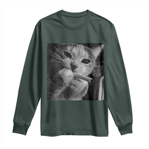 Smoking Cat Y2K Long Sleeve Shirt Vintage Grunge Cat Edgy Retro 90s Streetwear TS10 Dark Forest Green Print Your Wear