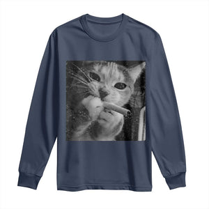 Smoking Cat Y2K Long Sleeve Shirt Vintage Grunge Cat Edgy Retro 90s Streetwear TS10 Navy Print Your Wear