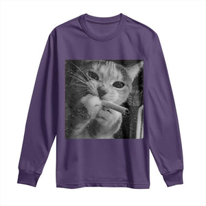 Smoking Cat Y2K Long Sleeve Shirt Vintage Grunge Cat Edgy Retro 90s Streetwear TS10 Purple Print Your Wear