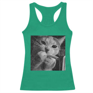 Smoking Cat Y2K Racerback Tank Top Vintage Grunge Cat Edgy Retro 90s Streetwear TS10 Irish Green Print Your Wear