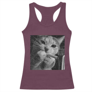 Smoking Cat Y2K Racerback Tank Top Vintage Grunge Cat Edgy Retro 90s Streetwear TS10 Maroon Print Your Wear