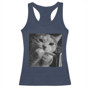 Smoking Cat Y2K Racerback Tank Top Vintage Grunge Cat Edgy Retro 90s Streetwear TS10 Navy Print Your Wear