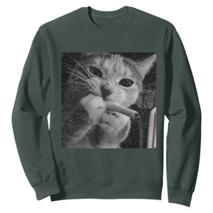 Smoking Cat Y2K Sweatshirt Vintage Grunge Cat Edgy Retro 90s Streetwear TS10 Dark Forest Green Print Your Wear