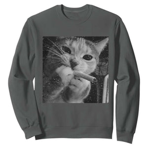 Smoking Cat Y2K Sweatshirt Vintage Grunge Cat Edgy Retro 90s Streetwear TS10 Dark Heather Print Your Wear