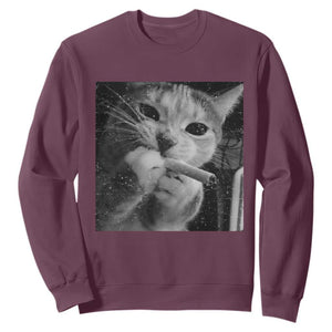 Smoking Cat Y2K Sweatshirt Vintage Grunge Cat Edgy Retro 90s Streetwear TS10 Maroon Print Your Wear