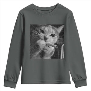 Smoking Cat Y2K Youth Sweatshirt Vintage Grunge Cat Edgy Retro 90s Streetwear TS10 Dark Heather Print Your Wear