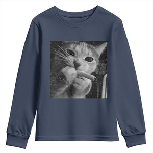Smoking Cat Y2K Youth Sweatshirt Vintage Grunge Cat Edgy Retro 90s Streetwear TS10 Navy Print Your Wear