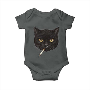 Smoking Cat Y2K Baby Onesie Vintage Black Cat Edgy Retro 90s Grunge TS10 Dark Heather Print Your Wear