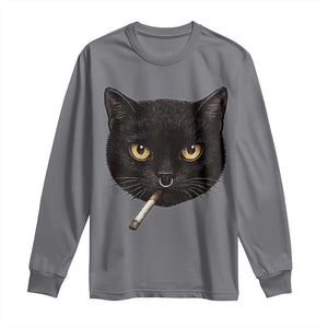 Smoking Cat Y2K Long Sleeve Shirt Vintage Black Cat Edgy Retro 90s Grunge TS10 Charcoal Print Your Wear