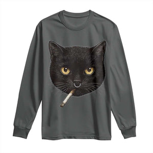 Smoking Cat Y2K Long Sleeve Shirt Vintage Black Cat Edgy Retro 90s Grunge TS10 Dark Heather Print Your Wear