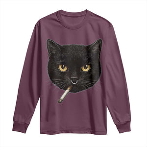 Smoking Cat Y2K Long Sleeve Shirt Vintage Black Cat Edgy Retro 90s Grunge TS10 Maroon Print Your Wear