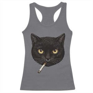 Smoking Cat Y2K Racerback Tank Top Vintage Black Cat Edgy Retro 90s Grunge TS10 Charcoal Print Your Wear