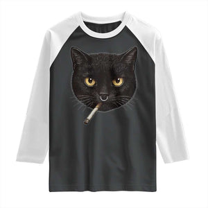 Smoking Cat Y2K Raglan Shirt Vintage Black Cat Edgy Retro 90s Grunge TS10 Black White Print Your Wear