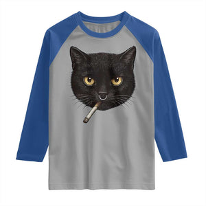 Smoking Cat Y2K Raglan Shirt Vintage Black Cat Edgy Retro 90s Grunge TS10 Sport Gray Royal Print Your Wear