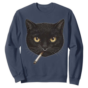 Smoking Cat Y2K Sweatshirt Vintage Black Cat Edgy Retro 90s Grunge TS10 Navy Print Your Wear