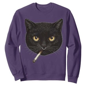 Smoking Cat Y2K Sweatshirt Vintage Black Cat Edgy Retro 90s Grunge TS10 Purple Print Your Wear