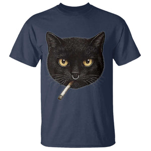 Smoking Cat Y2K T Shirt Vintage Black Cat Edgy Retro 90s Grunge TS10 Navy Print Your Wear