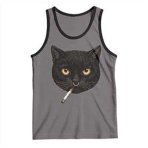 Smoking Cat Y2K Tank Top Vintage Black Cat Edgy Retro 90s Grunge TS10 Deep Heather Black Print Your Wear